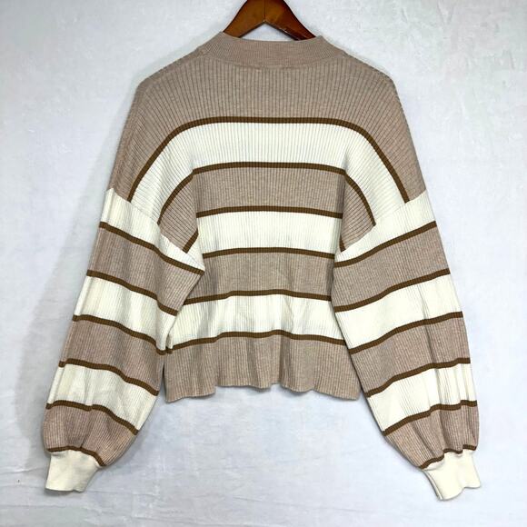 GILLI Medium Striped Sweater Wide Balloon Sleeve Slouchy Oversized Brown Cropped - Picture 3 of 9